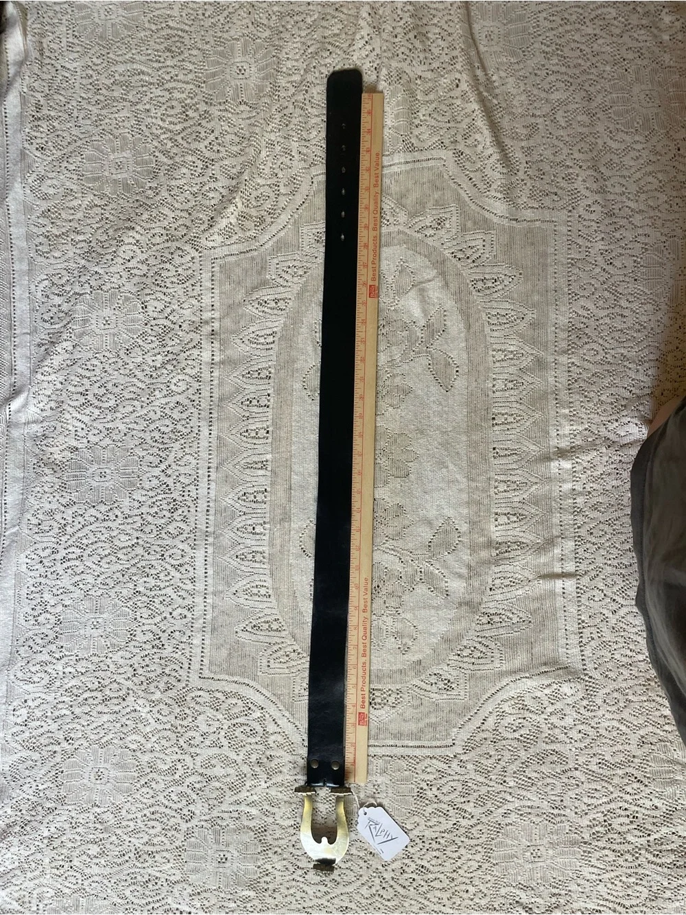 Vintage Black Leather Belt with Brass Decorative buckle